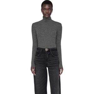 NWT Anine Bing Kyle Sweater XS Dark Heather Gray Ribbed Knit Turtleneck Top Wool